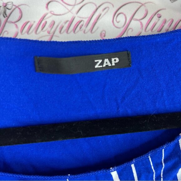 Zap tshirt y2k stripes abstract Royal Blue Top with White and Pink Stripes soft - Picture 8 of 10